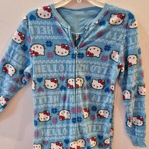 Hello Kitty Blue Fleece Footed Junior Onesie Character Pajama Size Medium